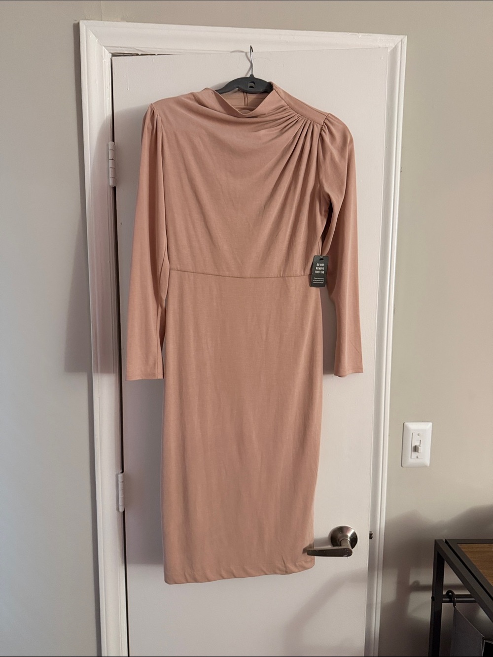 Express Long Sleeve Midi Dress in Blush Taupe
